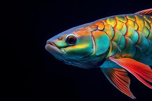A colorful fish with bright red and green fins photo