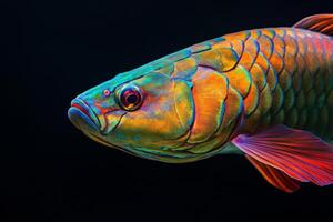 A colorful fish with bright red and green fins photo