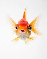 A goldfish with big eyes is looking up at the camera photo