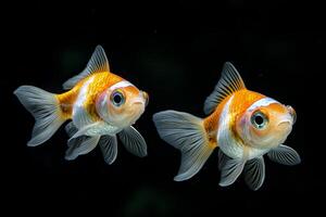 Two goldfish swimming in the water photo