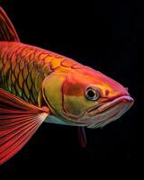 A red and orange fish swimming in an aquarium photo