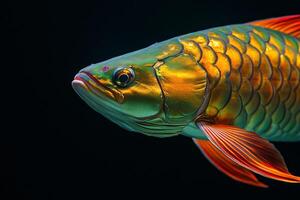 A colorful fish with a long tail on a black background photo