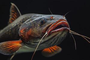 A catfish with its mouth open and its eyes closed photo