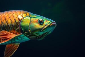 A colorful fish with a long tail in the water photo