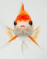 A close up of a goldfish with its mouth open photo