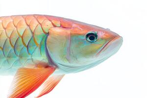 A colorful fish with a long tail on a white background photo