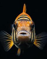A close up of a fish with black stripes photo