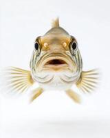 A fish with its mouth open looking up photo