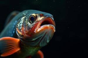 A close up of a fish with its mouth open photo