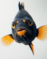 A black and orange fish with yellow eyes photo