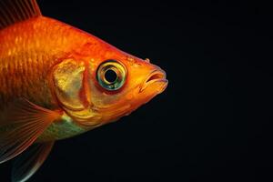 Goldfish, close up, isolated on black background photo