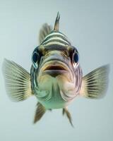 A close up of a fish with its mouth open photo