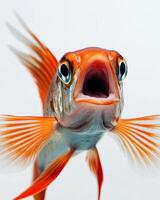 A close up of a fish with its mouth open photo
