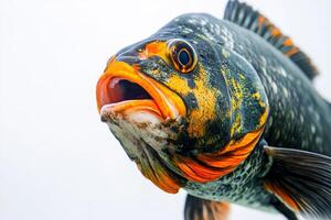 A close up of a fish with its mouth open photo