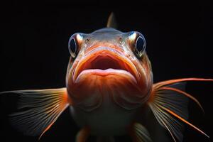 A close up of a fish with its mouth open photo