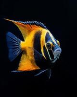 A black and orange fish with a yellow tail photo
