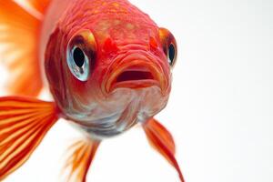 A close up of an orange fish with its mouth open photo