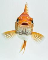A close up of a goldfish with its mouth open photo