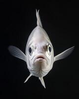 A white fish with big eyes on a black background photo