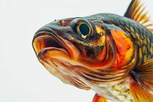 A close up of a fish with its mouth open photo
