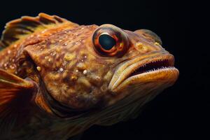 A close up of a fish with its mouth open photo