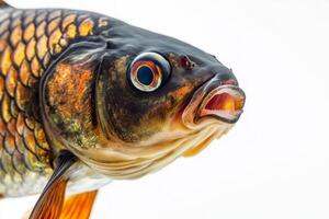 A close up of a fish with its mouth open photo