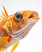 A close up of a fish with its mouth open photo