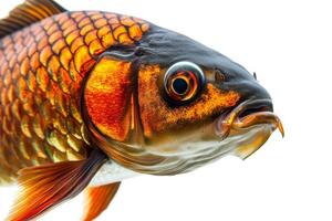 A fish with orange and black stripes on its head photo