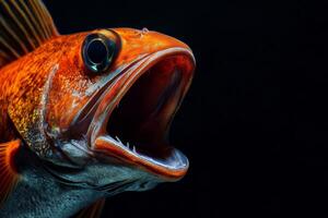 An orange fish with its mouth open photo