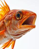A close up of an orange fish with its mouth open photo