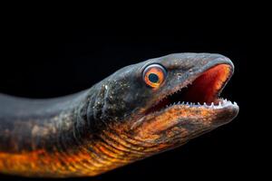 A close up of a snake with its mouth open photo