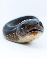 A close up of an eel with its mouth open photo