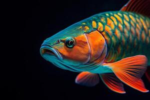 A colorful fish with a black background photo