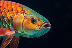 A colorful fish with a long tail on a black background photo