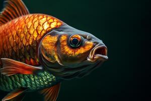 A close up of a fish with orange and green fins photo