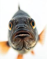 A close up of a fish with an angry face photo