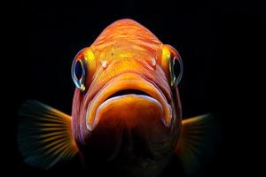 An orange fish with a big mouth on a black background photo