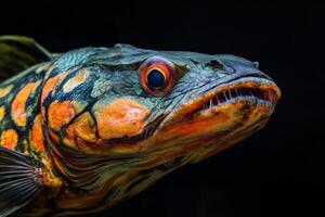 A close up of a fish with orange and black markings photo