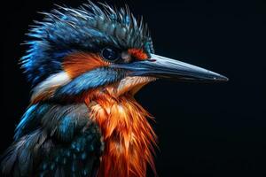 A close up of a bird with blue and orange feathers photo