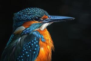 A kingfisher bird with bright blue and orange feathers photo