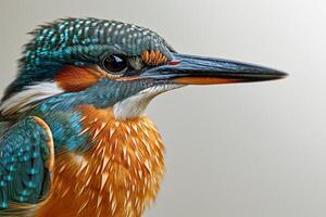 A bird with a blue head and orange body photo