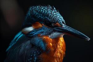 A close up of a bird with blue and orange feathers photo