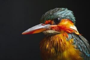 A close up of a colorful bird with wet feathers photo