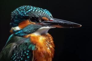 A kingfisher bird with a blue head and orange beak photo