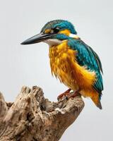 A colorful bird is perched on a branch photo