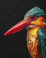 A colorful kingfisher isolated on dark background photo