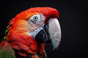 A close up of a parrot with a bright red and green head photo