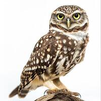 A small owl is perched on a branch photo