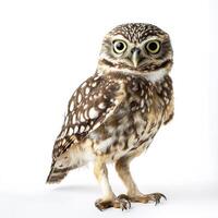 A small owl is standing on its hind legs photo