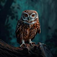 Owl on a tree branch in the dark photo